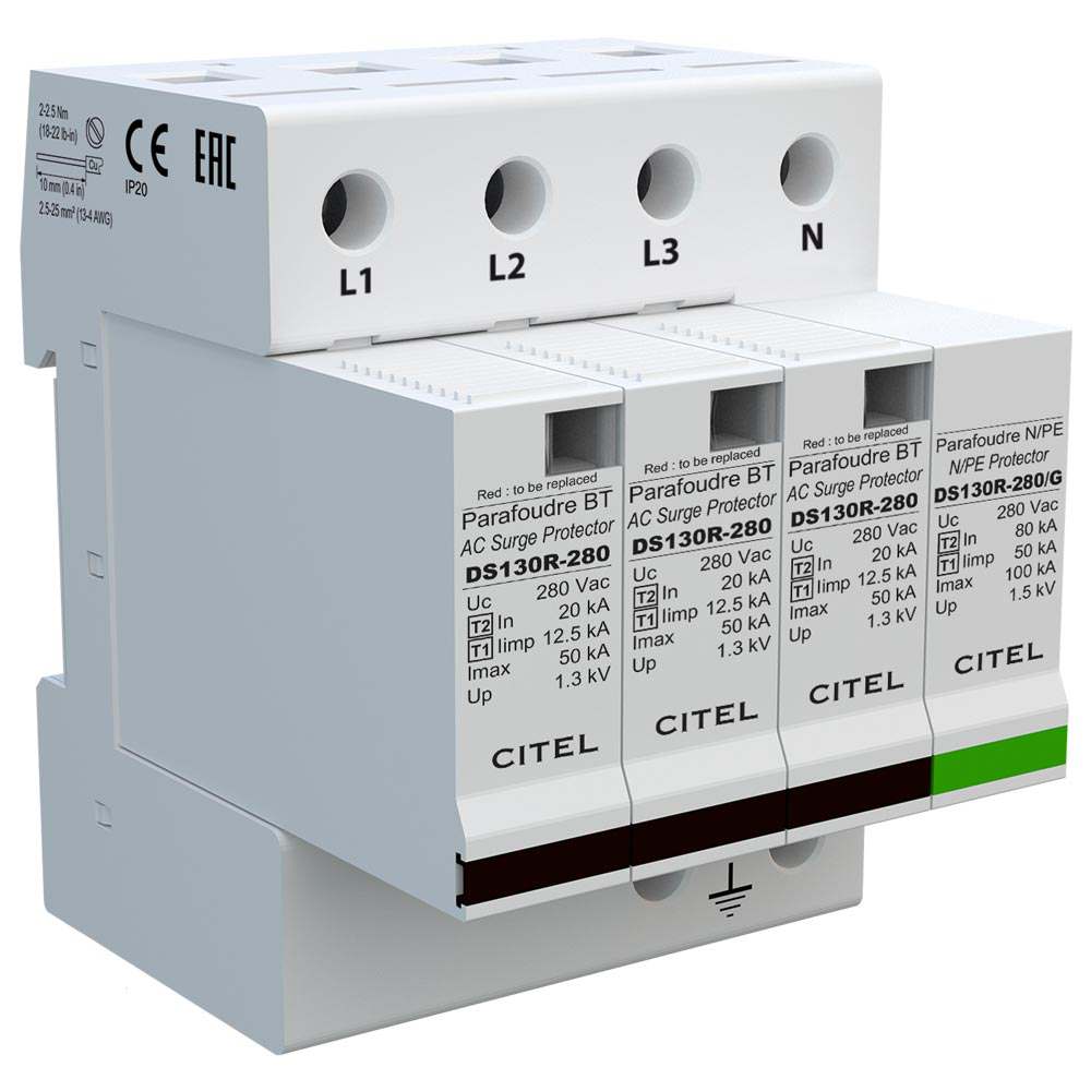 DS134R-280/G Type 1+2 AC surge protector - 3-phase+N