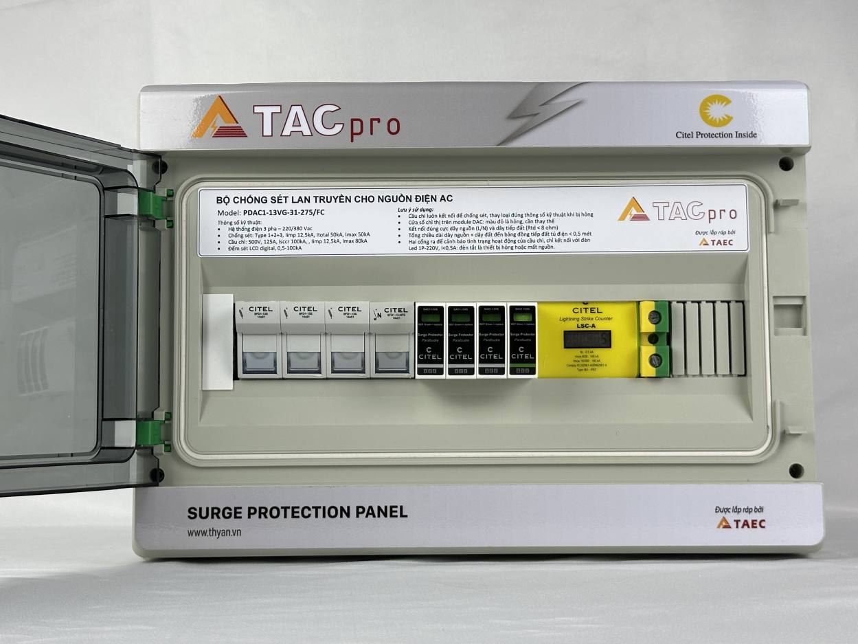 PDAC1-13VG-31-275/FC Tủ chống sét 3 pha với Cầu chì và đếm sét (4P, Type 1+2+3, 12,5kA/50kA)