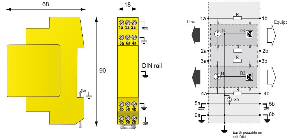 Cấu tạo kích thước và mạch bảo vệ chống sét của DLA2-12D3