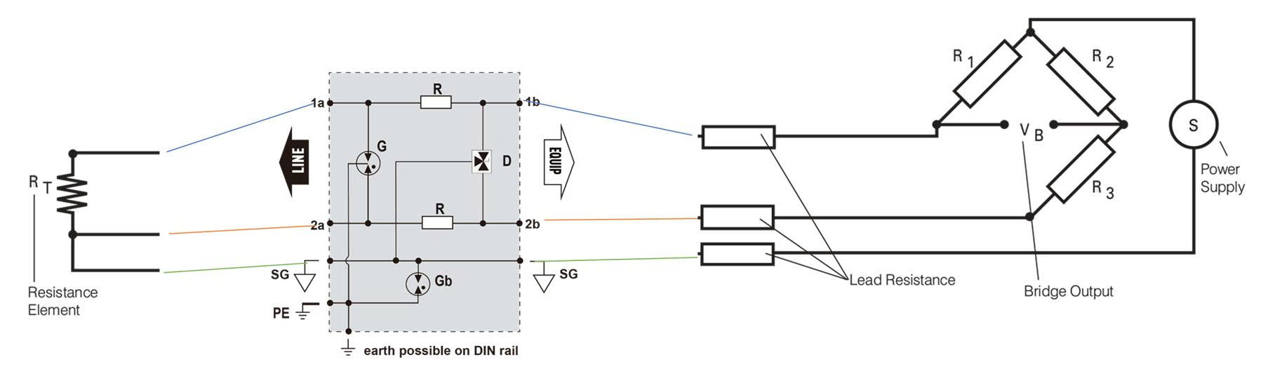 Sơ đồ kết nối bảo vệ chống sét cho 3 dây tín hiệu RTD