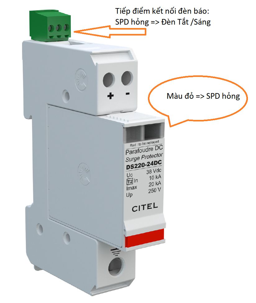 Chức năng báo hiệu tình trạng hoạt động của thiết bị chống sét DC